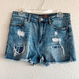 Joe’s Jeans High Waist Distressed Contrast Pocket Stitched Cut Off Denim…